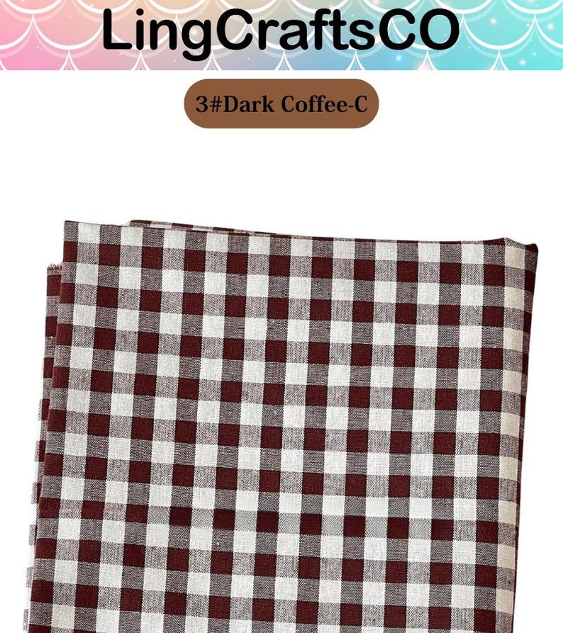 May include: A folded piece of fabric featuring a dark coffee brown and white gingham check pattern. The text LingCraftsCO and 3#Dark Coffee-C are visible at the top of the image, identifying the brand and the specific colorway of the textile.