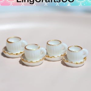 2pcs Miniature Coffee Cup, Resin Miniature White Tea Cups, 1/12 Scale for Dolls House Coffee Shop,  Dollhouse Miniature