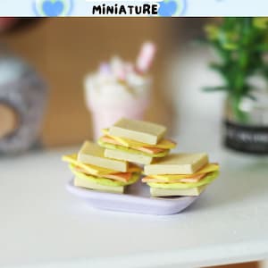 Miniature Sandwiches,Dollhouse Cheese Sandwich,Mini Breakfast,Miniature Food,Dollhouse Kitchen Accessory