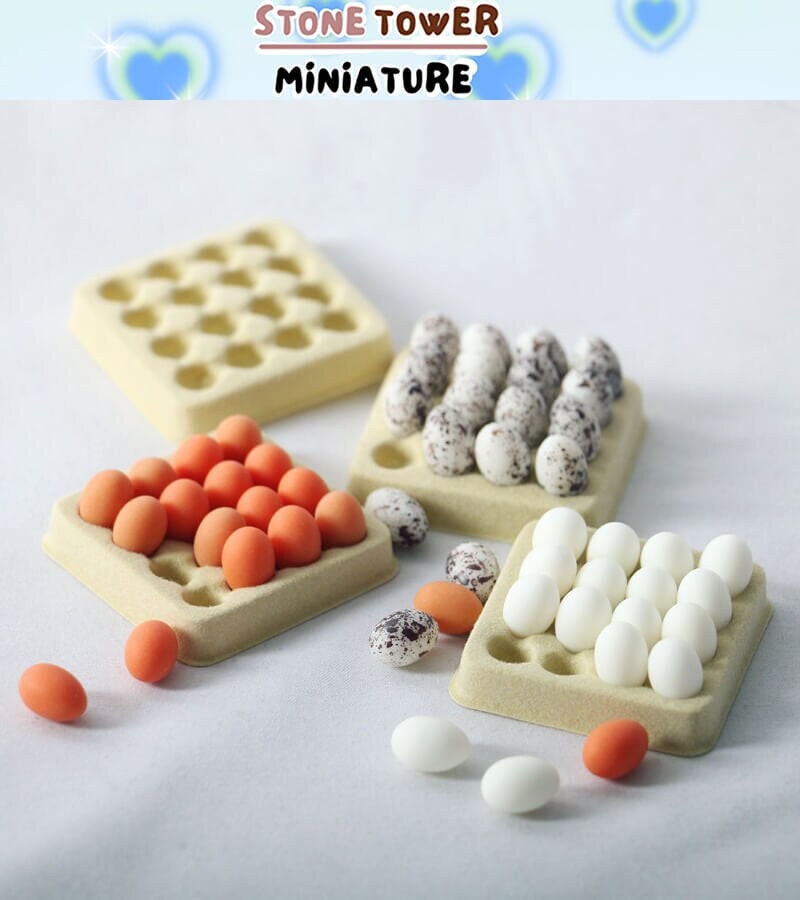 INOOMP Set Di 14 Pezzi In Miniatura: Uova Finte E Vassoi In Plastica Per Casa Delle Bambole E Micro Paesaggi - 5
