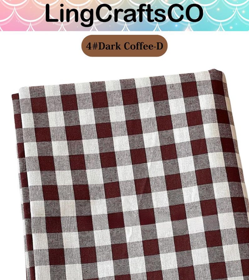 May include: A folded piece of fabric featuring a dark coffee brown and white gingham check pattern. The text LingCraftsCO and 4#Dark Coffee-D are visible at the top of the image, indicating the color and brand name of this textile product.