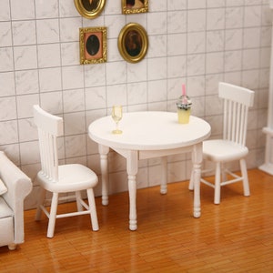 1:12 Dollhouse Miniature Furniture Chair Model Mini Doll House Decor Dollhouse Living Room Decoration Doll House White Round Table Suit