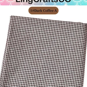 May include: A piece of fabric featuring a small-scale dark coffee brown and white gingham check pattern. The image includes the text LingCraftsCO at the top and the label 1#Dark Coffee-A centered above the textile material.