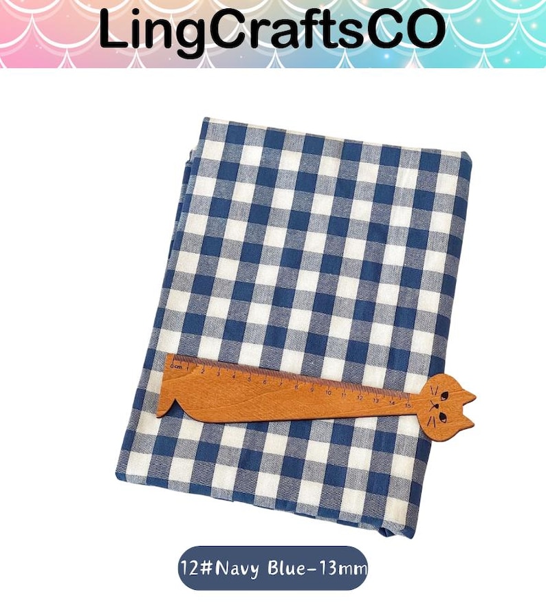 Tela de algodón a cuadros azules cortada a medida, tela a cuadros retro para confección de ropa, manteles y tapicería. imagen 16