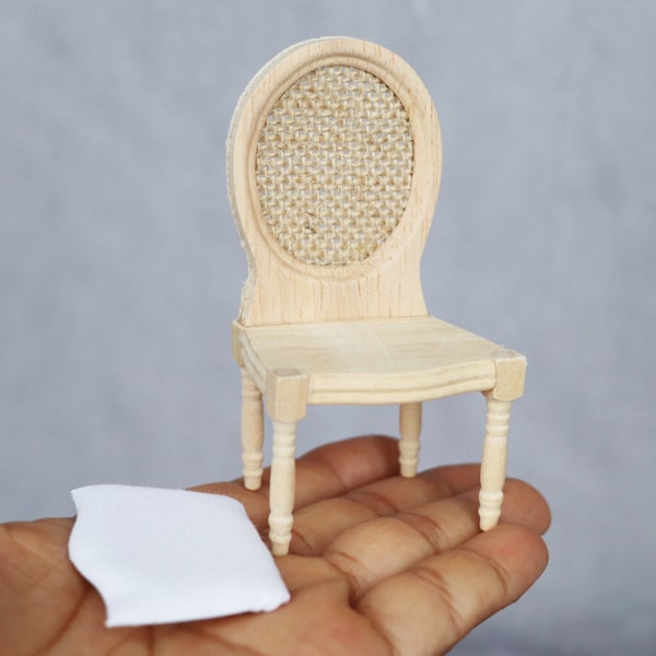 1PC 1:12 Dolls Miniature Furniture Wooden Unpainted Dining Chair for Dollhouse Decor Pretend Play Toy Furniture Toys Kids Gift