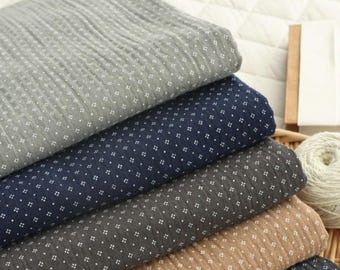 Tela de doble gasa con lunares retro, 100% algodón, muselina arrugada cortada a medida, costura de ropa de estar por casa.