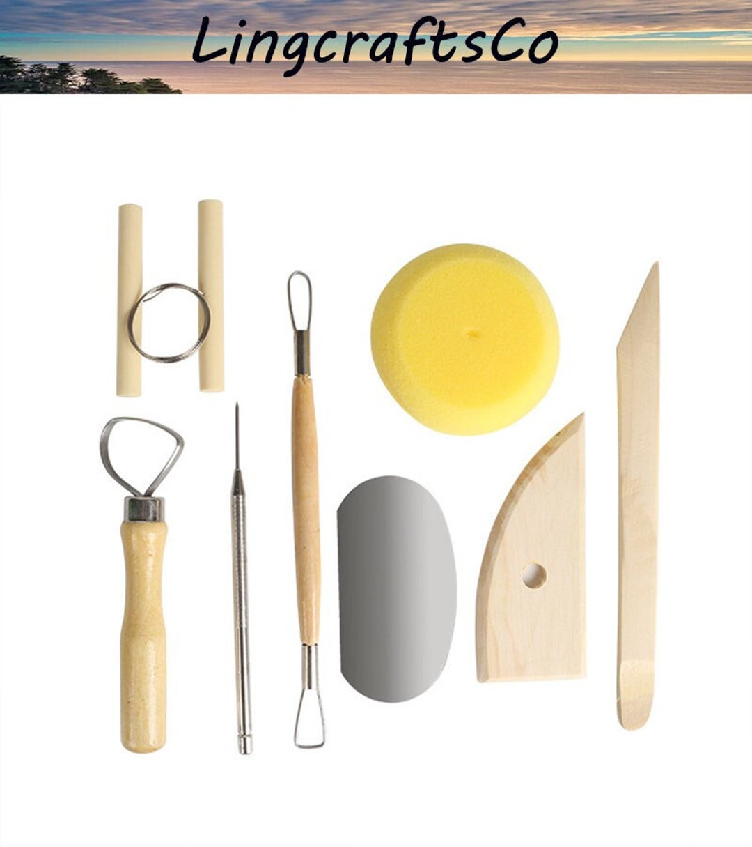 8pcs Clay Carving Tools Stainless Steel Scraper Pottery Ceramic Tools  Handmade Practical Sponge for Children Students DIY Crafts