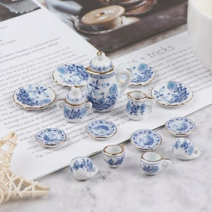 15pcs 1:12 Dollhouse Miniature Tableware Porcelain Ceramic Tea Cup Set Doll House Kitchen Accessories Kids Toys