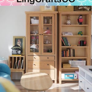 Miniature Cabinets for Dollhouse, Wooden Glass Cabinet, Living Room Accessories, Miniature Wooden Furniture for Dollhouse
