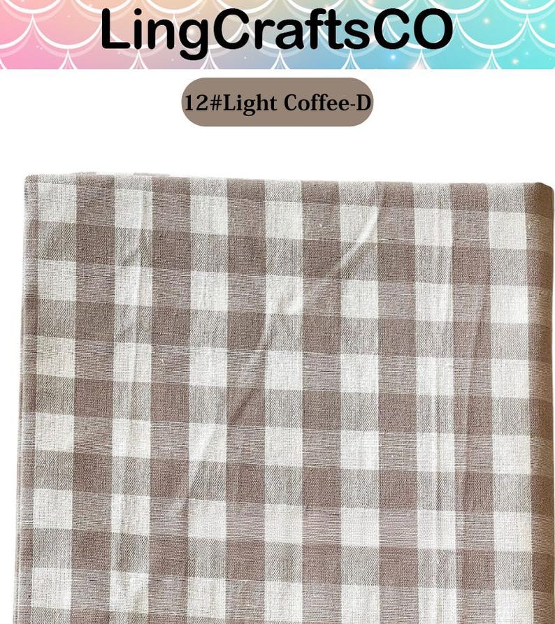 May include: A rectangular piece of fabric featuring a light coffee brown and white gingham check pattern. The text LingCraftsCO and 12#Light Coffee-D are visible at the top of the image, indicating the brand name and the specific color designation.