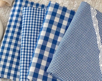 Tkanina bawełniana w kratkę gingham w kolorze niebieskim cięta na wymiar, tkanina w kratkę retro do szycia ubrań, obrusów, tapicerki