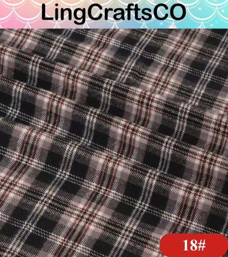 May include: A fabric featuring a black, white, and brown plaid pattern with a repeating grid design. The textile displays soft folds and a woven texture. The image includes the text LingCraftsCO at the top and the number 18# in a red box.