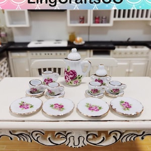 Ensemble de tasses à thé miniatures, 15 pièces, vaisselle en porcelaine, assiette à thé, accessoires de cuisine pour maison de poupée
