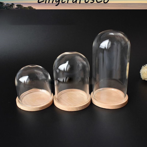 Dôme miniature, présentoir miniature en verre avec base en bois pour maison de poupée, vitrine de maison de poupée