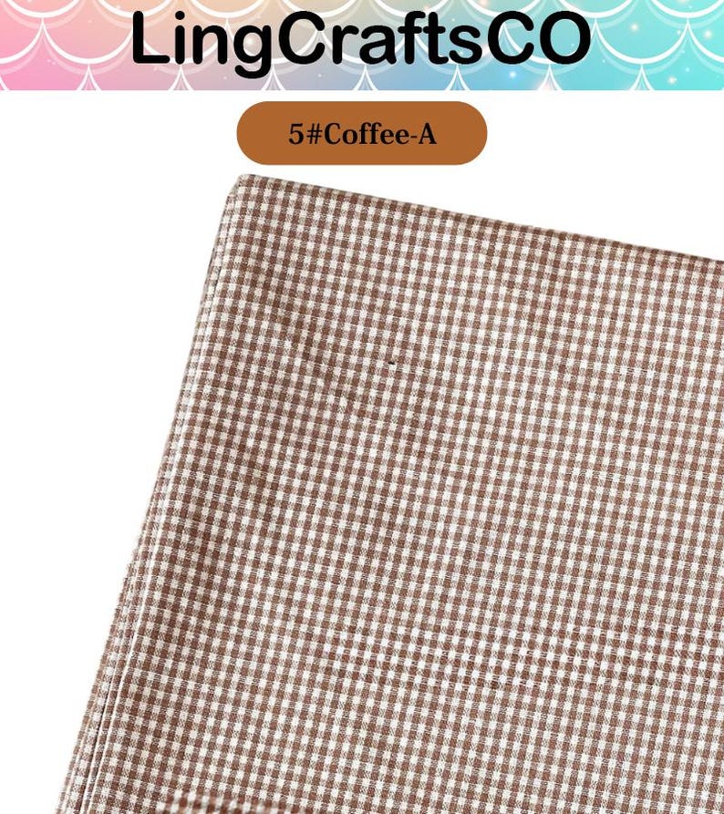 May include: A folded piece of fabric featuring a brown and white gingham check pattern. The image includes the text LingCraftsCO at the top and the label 5#Coffee-A in a brown oval box above the fabric swatch.
