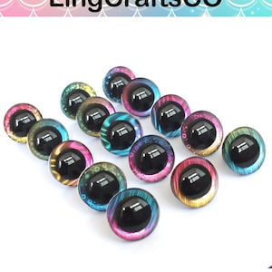 20PCS Rainbow Colours Safety Eyes, 3D Glitter Toy Eyes with washer, 12/14/16/18/20/25/30/35/40mm Safety Eyes