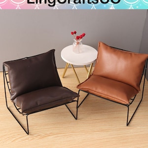 Miniature Sofa, 1:6 Scale Miniature Iron Sofa Chair, Dollhouse Furniture, Dark Brown Leather, Backchair Simulation, Home Decor Crafts