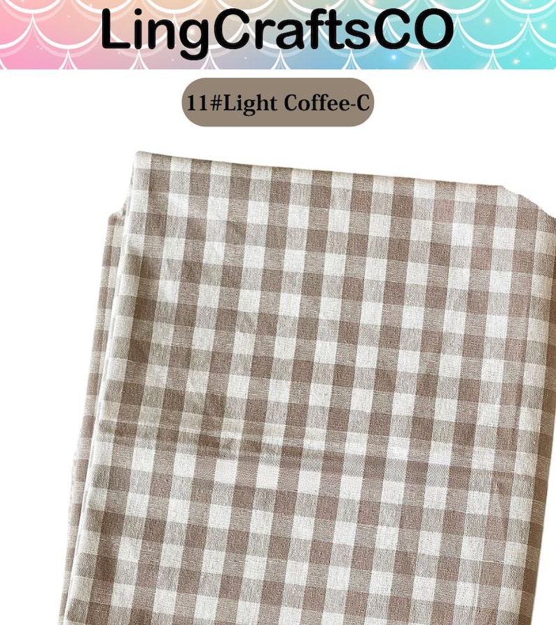 May include: A folded fabric piece featuring a light coffee and white gingham check pattern. The image includes the text LingCraftsCO at the top and the label 11#Light Coffee-C below it, indicating the specific colorway of the textile material.
