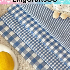 Tela de algodón a cuadros azules cortada a medida, tela a cuadros retro para confección de ropa, manteles y tapicería. imagen 4