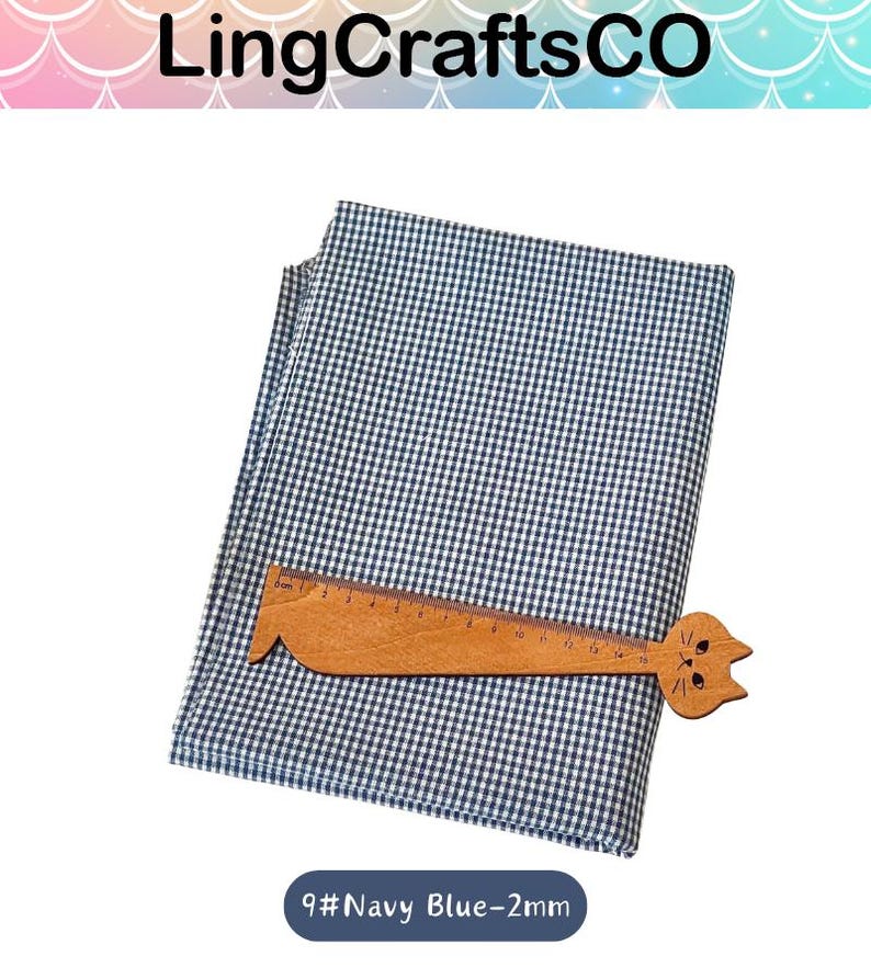 Tela de algodón a cuadros azules cortada a medida, tela a cuadros retro para confección de ropa, manteles y tapicería. imagen 13