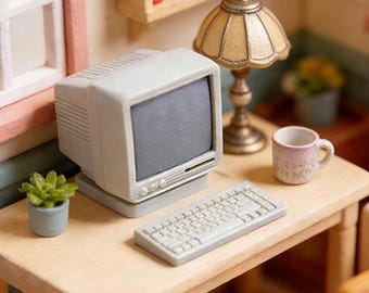 Dollhouse Miniature Modern MAC Desktop Computer With Keyboard and Mouse ...