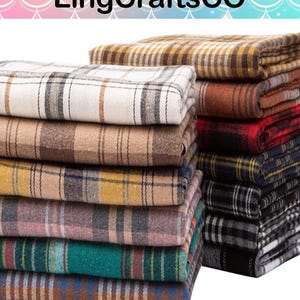 May include: A stack of folded fabric pieces featuring various plaid and tartan patterns in colors including mustard yellow, brown, red, black, grey, teal, and blue. The text LingCraftsCO is visible at the top of the image above the fabric stack.