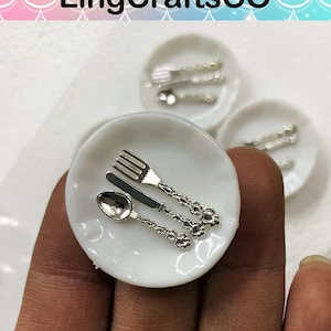 1:12 Miniature Knife Fork Spoon Plate Tableware Dollhouse Kitchen Doll House Decor