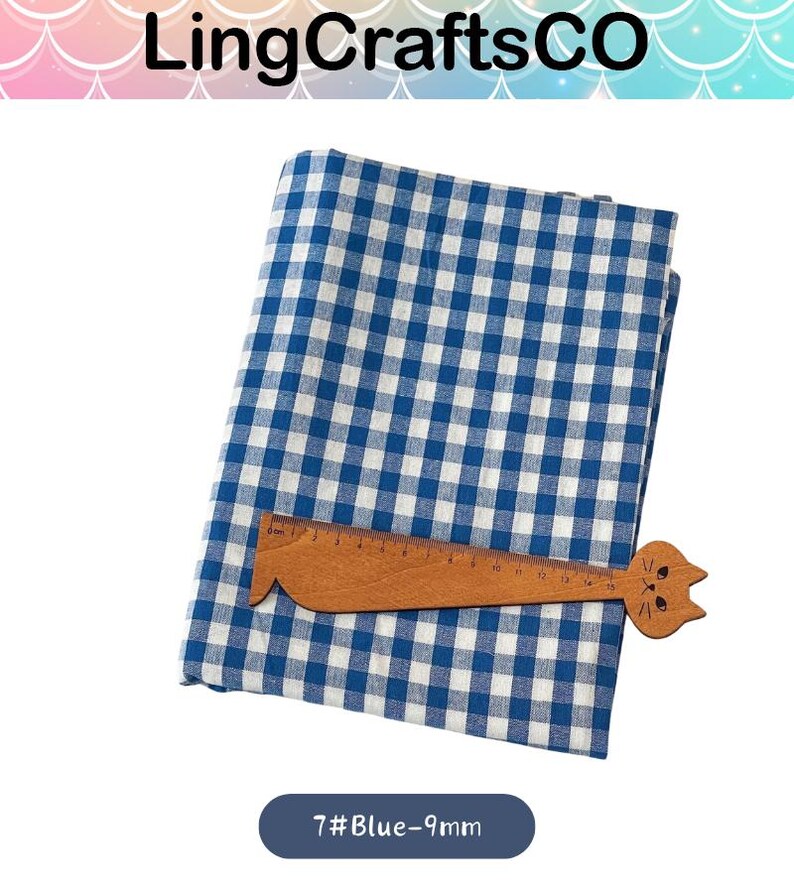 Tela de algodón a cuadros azules cortada a medida, tela a cuadros retro para confección de ropa, manteles y tapicería. imagen 11