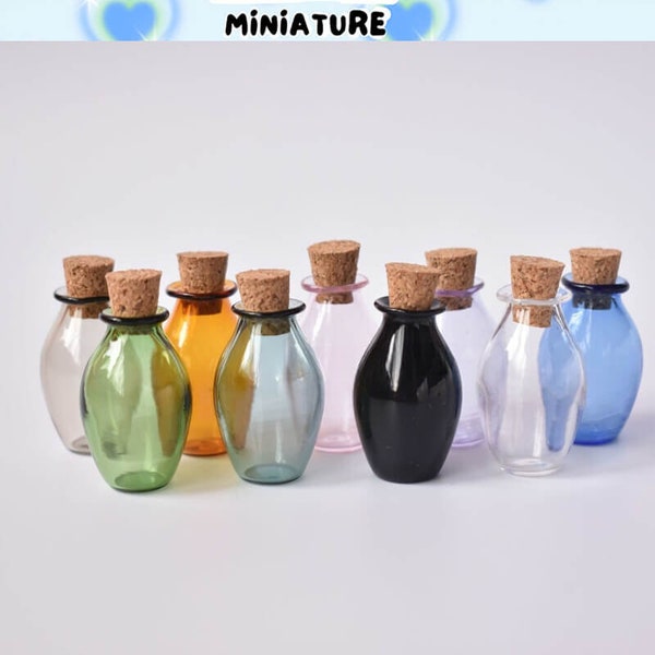 2PCS Miniature Bottle,Colorful Glass Jars,Mini Glass Bottles with Cork Stoppers,Mini Glass Bottles for Party,Dollhosue Kitchen Accessory