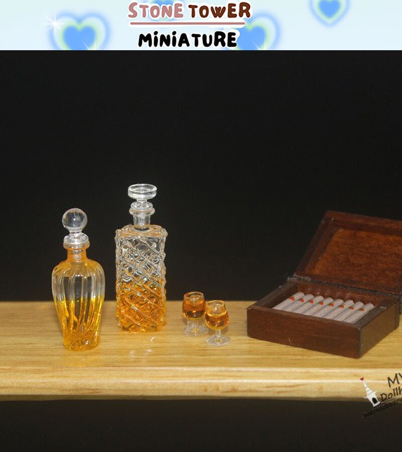 Set Accessori In Miniatura Per Casa Delle Bambole - Botte Di Vino, 2 Bicchieri E 6 Bottiglie, Scala 1:12 - 3