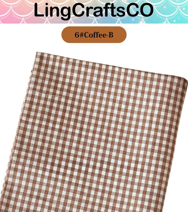 May include: A rectangular piece of fabric featuring a brown and white gingham check pattern. The top of the image displays the text LingCraftsCO and a brown oval label containing the text 6#Coffee-B, indicating the specific color variant.