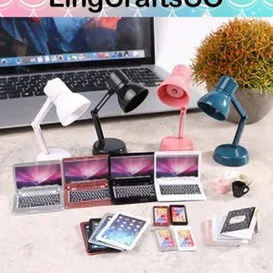 Dollhouse Miniature Desk Set, Miniature Desk Set for Dollhouses, Cup, Phone, Tablet, Doll House Accessories
