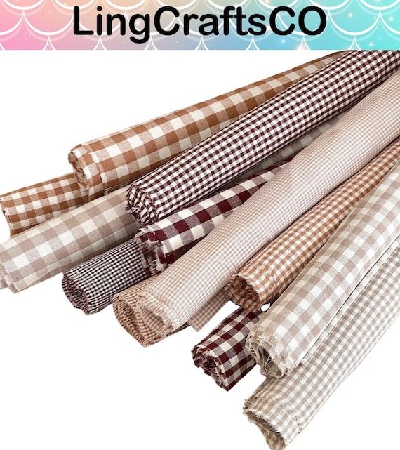 Brown Gingham Cotton Fabric, Retro Plaid Quilting Fabric by Yard, Clothes Tablecloth Sewing