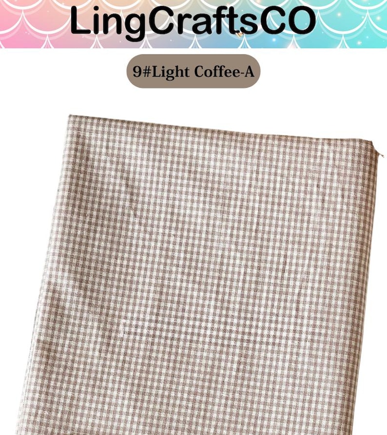 May include: A folded piece of fabric featuring a light coffee and white gingham check pattern. The image includes the text LingCraftsCO at the top and the label 9#Light Coffee-A centered below it, indicating the specific color and style variant.