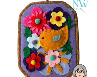 READY TO SHIP-Bird & Floral Felt Wall Hanging
