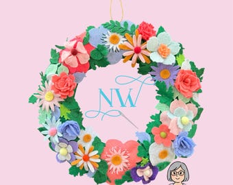 READY TO SHIP-8” Felt Summer Floral Wreath