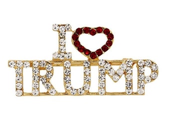 2 Great Rhinestone Trump Pins Large "Women For Trump" and USA Flag Heart Pin 