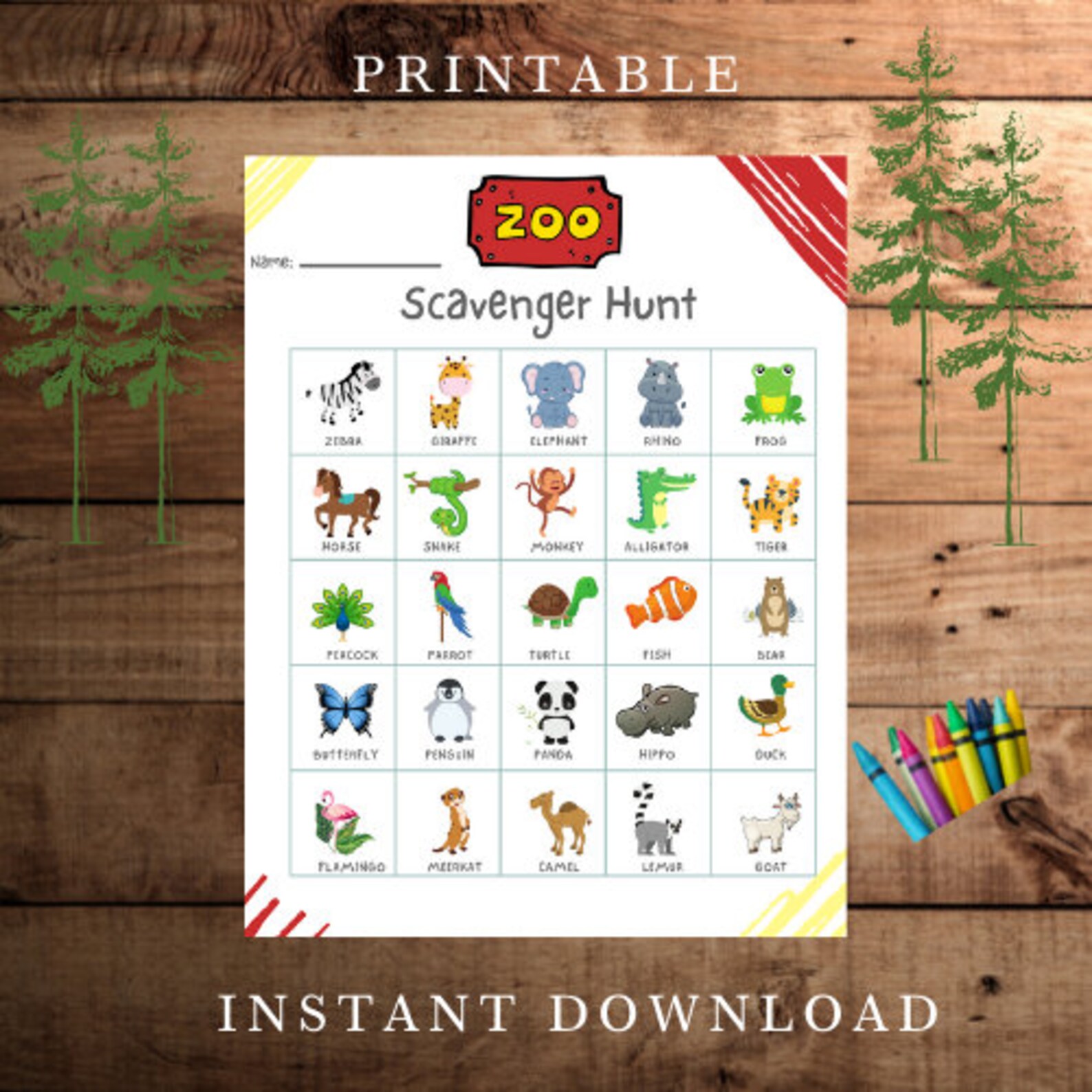 ZOO SCAVENGER Hunt PDF Instant Download Fun Activity Kids Activities ...