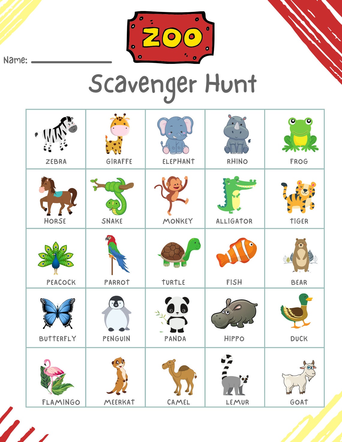 ZOO SCAVENGER Hunt PDF Instant Download fun Activity Etsy