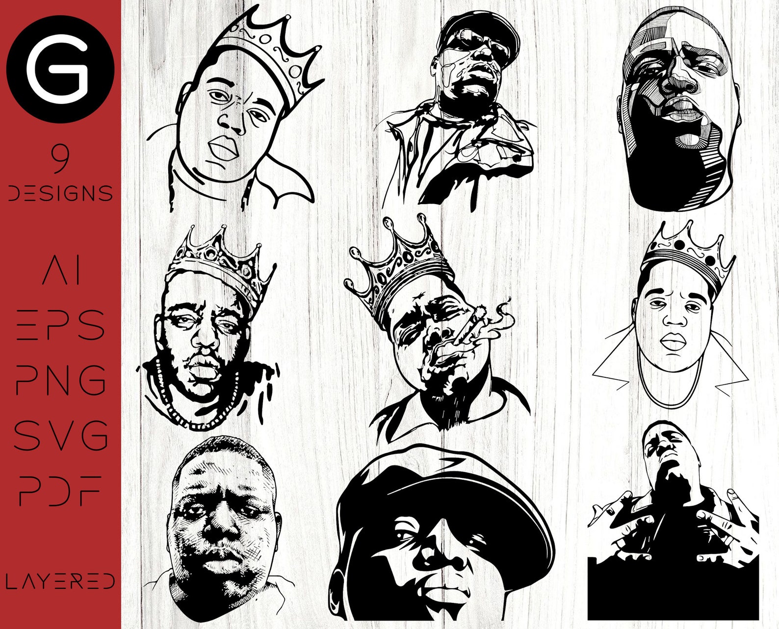 Rap Artist Biggie Smalls Silhouette Pack Biggie Smalls | Etsy India