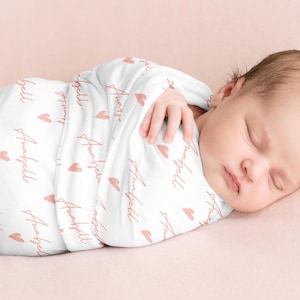 Pink Swaddle Baby Name Blanket, Personalized Baby Girl Coming Home Outfit, Gender Reveal, Baby Shower Gift,  Hospital Photo Blanket, Boho