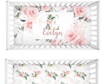 Personalized Baby Crib Sheet Baby Girl Pink Floral Nursery Room Baby Set New Baby pillow Blanket Crib Sheet Baby Shower Gift New Mom Gift