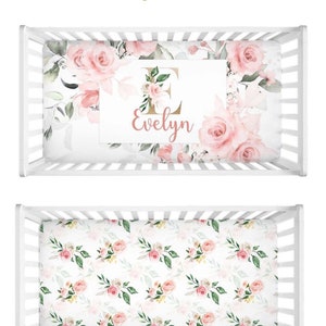 Sábana de cuna personalizada para bebé, niña rosa, habitación de guardería floral, juego de bebé, nueva almohada para bebé, manta, hoja de cuna, regalo de ducha para bebé, regalo para nueva mamá