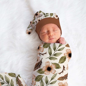 Swaddle Blanket and Headband Newborn Baby Girl Coming Home Outfit Flower Baby Shower Gift Hospital Photo Outfit Hat Headband Newborn