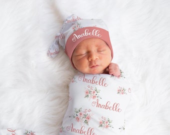 Erröten Rosa Blumen Swaddle Baby Name Decke, Baby Mädchen Swaddle Decke Wrap, Personalisierte Baby-Dusche-Geschenk, Krankenhaus Name Announcementt