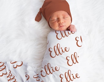 Coperta personalizzata con nome del bambino in terracotta Fascia per bebè Personalizzata per tornare a casa Genere neutro Coperta per ospedale Baby Shower Regalo Coperta marrone