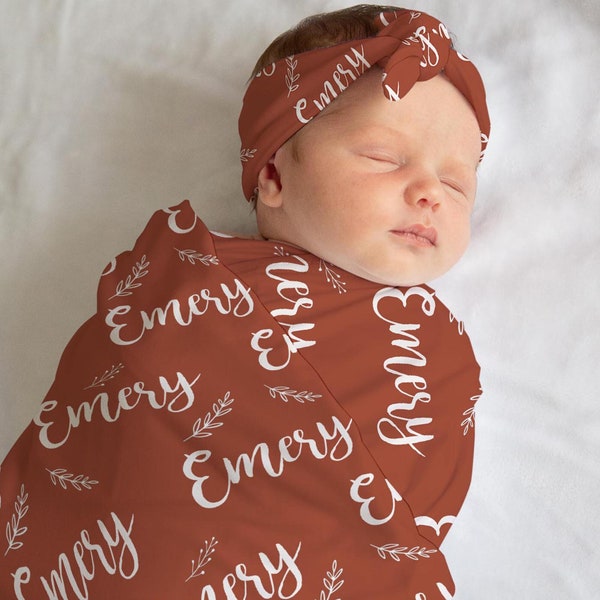 Custom Baby Name Swaddle Baby Girl Boy Swaddle Hat Headband Personalized Newborn Coming Home Outfit Hospital Photo Receiving Blanket