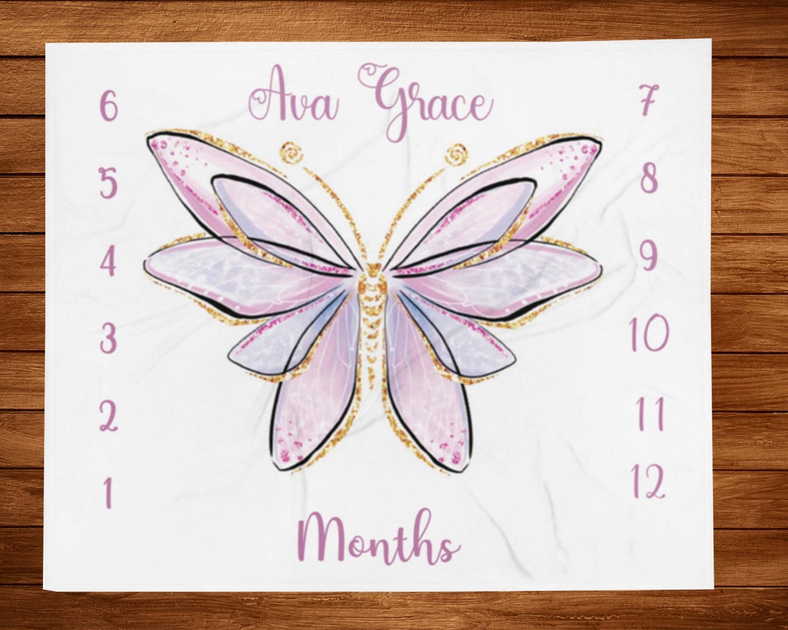 Purple Butterfly Baby Blanket Personalized Milestone Blanket Etsy