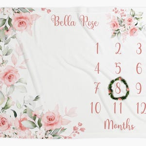 Personalized Girl Milestone Blanket Pink Floral Baby Month Blanket Custom Baby Girl Shower Gift Baby Girl Nursery New Mom Gift PF01