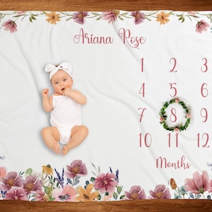 Wilde bloem mijlpaal deken meisje bloemen maandelijkse deken babyshower cadeau nieuwe moeder baby aandenken cadeau groeimeter baby aangepaste babycadeau